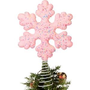 Gejoy 15.75 Inch Pastel Christmas Tree Topper Snowflake Candyland Pink Christmas Decorations Tree Topper Snowflake Decor for Xmas New Year Holiday Party Decor