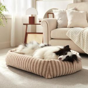 MIXJOY Dog Bed Medium Size Dog, Washable Medium Dogs Bed with Removable Cover, Soft Rectangle Doggy Ded Fluffy Plush Faux Fur Pet Bed with Anti-Slip Bottom, 30"x24"x8", Beige