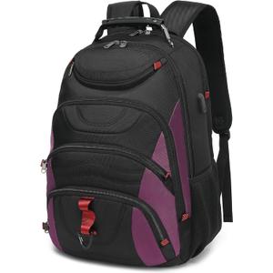 Boavan Laptop Backpack for men, 17.3 inch Laptop Bag with USB Port, Waterproof Travel Work Backpack Purse, Anti-Theft Teacher Nurse Doctor Casual Bookbags Office Business backpackBlack& Purple
