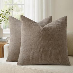 a moment Pack of 2 Decorative Chenille Throw Pillow Covers with Twill Cushion Covers for Sofa Living Room Couch Bed 18x18 Inch Dark Brown