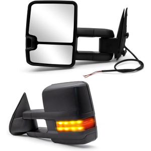 WLLW Towing Mirrors fit for 1999 2000 2001 2002 2003 2004 2005 2006 Chevy Silverado GMC Sierra 1500 2500 3500 Suburban Yukon XL Tahoe Pickup Truck Manual Adjust Manual Telescopic LH RH Black