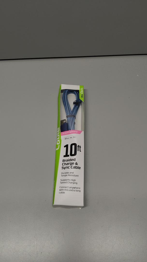Cell Candy 10 Ft Braided Charge USB A For Apple Lightning, Blue