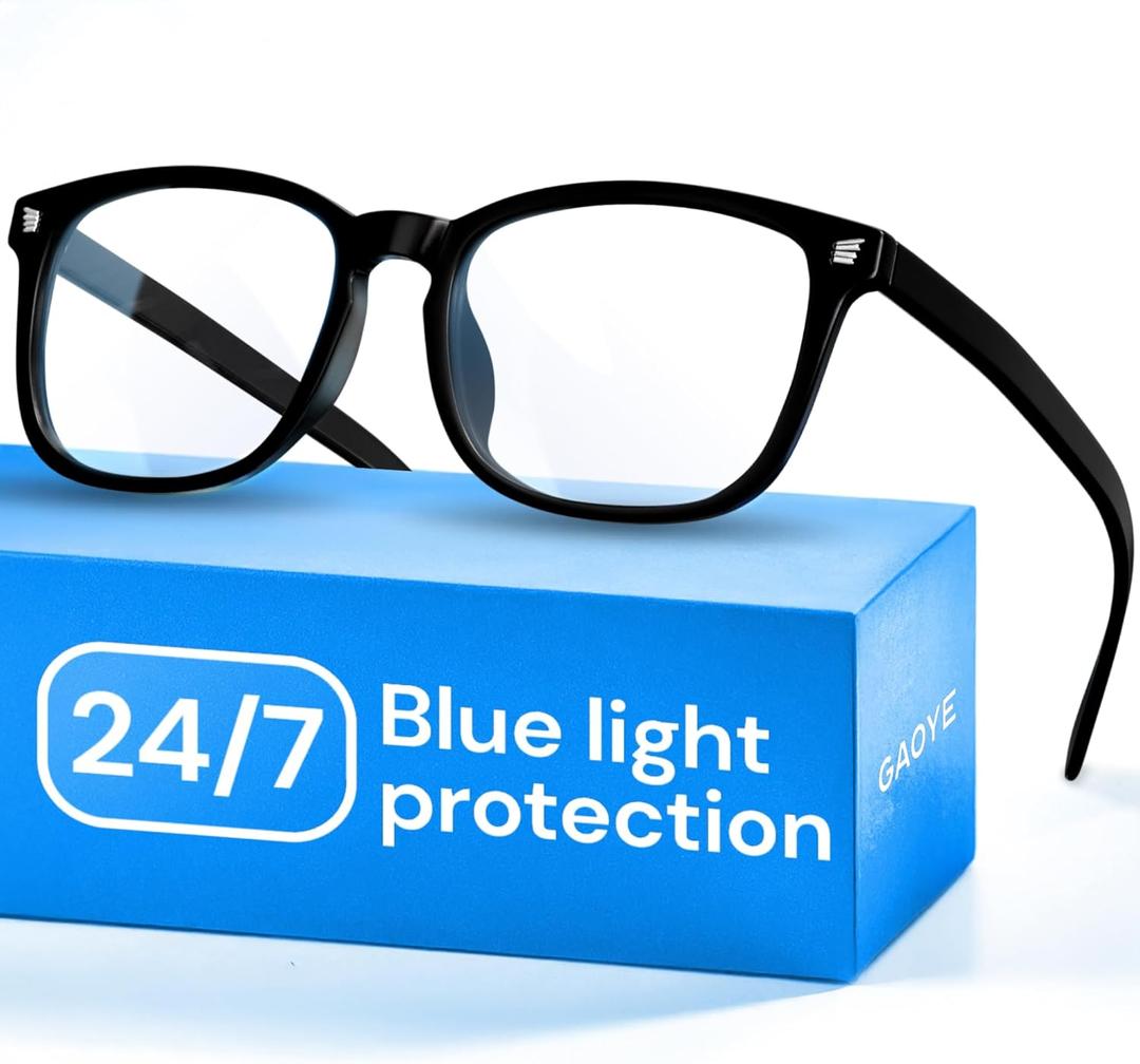 Gaoye Black Blue Light Glasses for Computer & Gaming - Anti UV Ray Lenses, Scratch-Resistant & Comfort Fit (Medium)