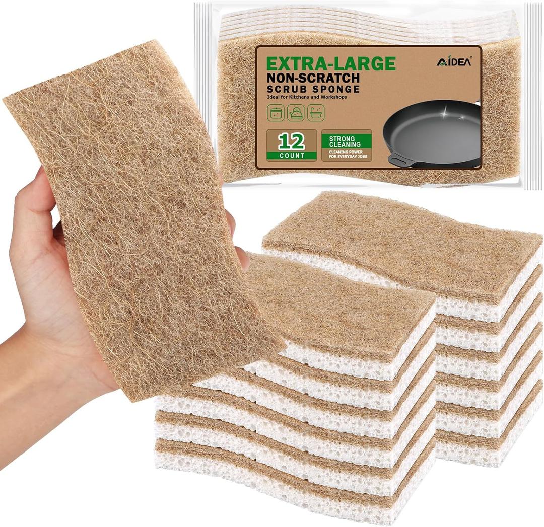 AIDEA XL Sponges Kitchen, 12Count, Non-Scratch Dish Sponges, Large Natural Sponge for Non Stick Cookware, Cellulose Cleaning Sponge for Dishes, Bathroom, Household (Brown-extra Large)