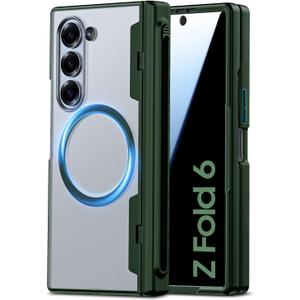 Spugan for Samsung Galaxy Z Fold 6 Case with MagSafe, [Screen Protection] [Hinge Protection] Translucent Strong Magnetic Shockproof Case for Galaxy Z Fold 6 with S Pen Holder (Privacy-Green)