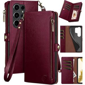 XcaseBar compatible with Samsung Galaxy S25 Ultra Wallet case with Zipper Credit Card HolderRFID Blocking,Flip Folio Book PU Leather Phone case Shockproof Cover Women Men for S25 Ultra case Wine Red