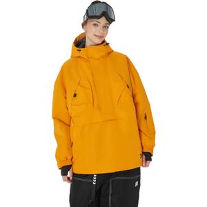 SNOWVERB Baggy Anorak Snowboard Jacket Waterproof Half Zip Ski Coat Hooded Insulated Winter Snow Jacket Men Women (X-Large, Orange)