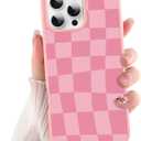 ZIYE for iPhone 16 Pro Max Case Pink Checkered Grids Plaid Checkerboard Pattern Phone Case Soft TPU Bumper Hard PC Cute Protective Cover Slim Lightweight Design Cases