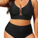 Yonique Women Plus Size High Waisted Bikini - Two Piece Swimsuit U-Wire Cutout Tummy Control Bathing Suit 2026 Swimwear (Black)