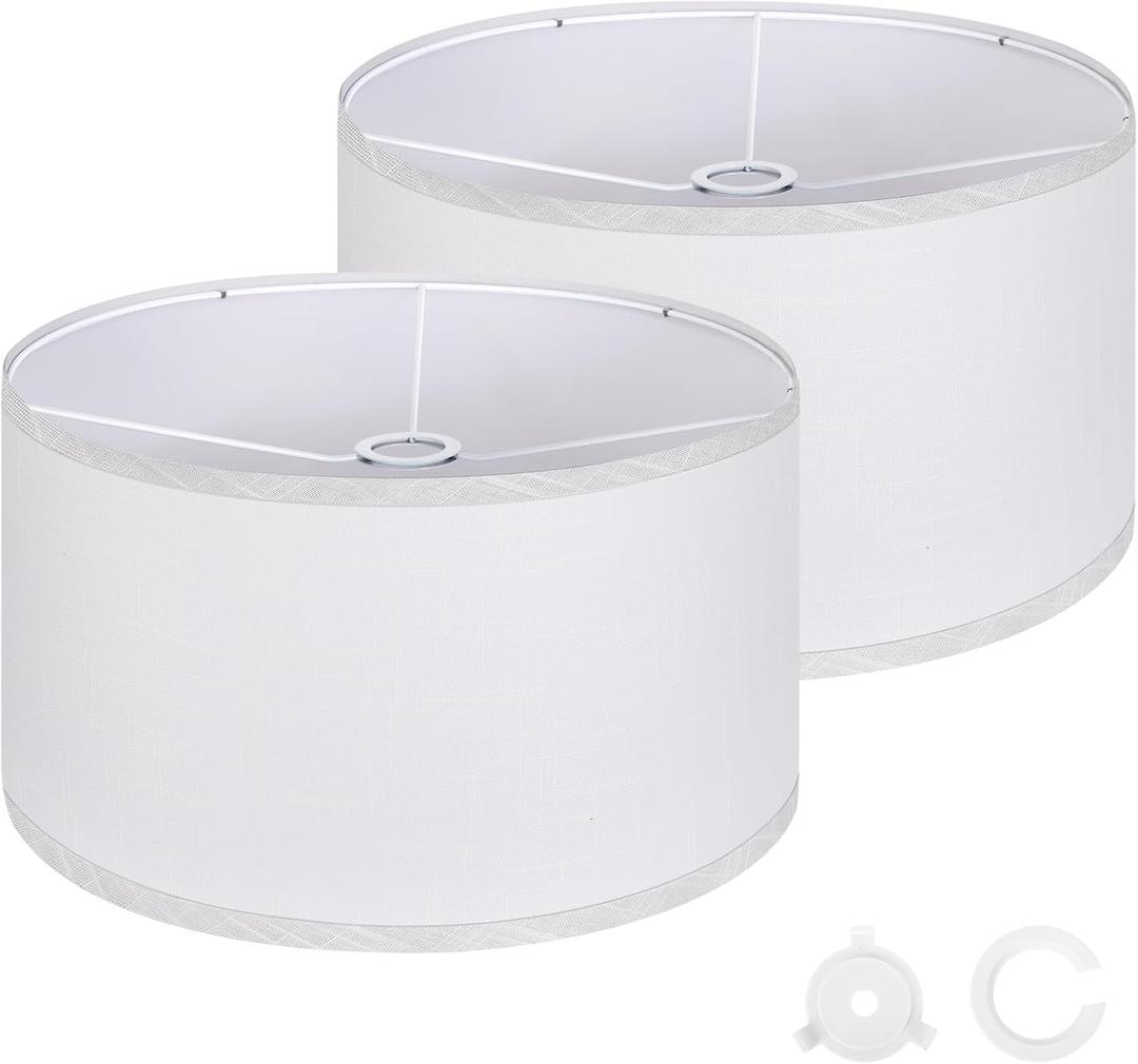 OUTON White Lamp shades Set of 2, Large Drum Lamp Shades for Floor Lamps, 16" Top x 16" Bottom x 9" High, Easy to Assemble, Replacement Linen Lampshades for Table Lamps & Bedside Lamps (1.65" Spider)