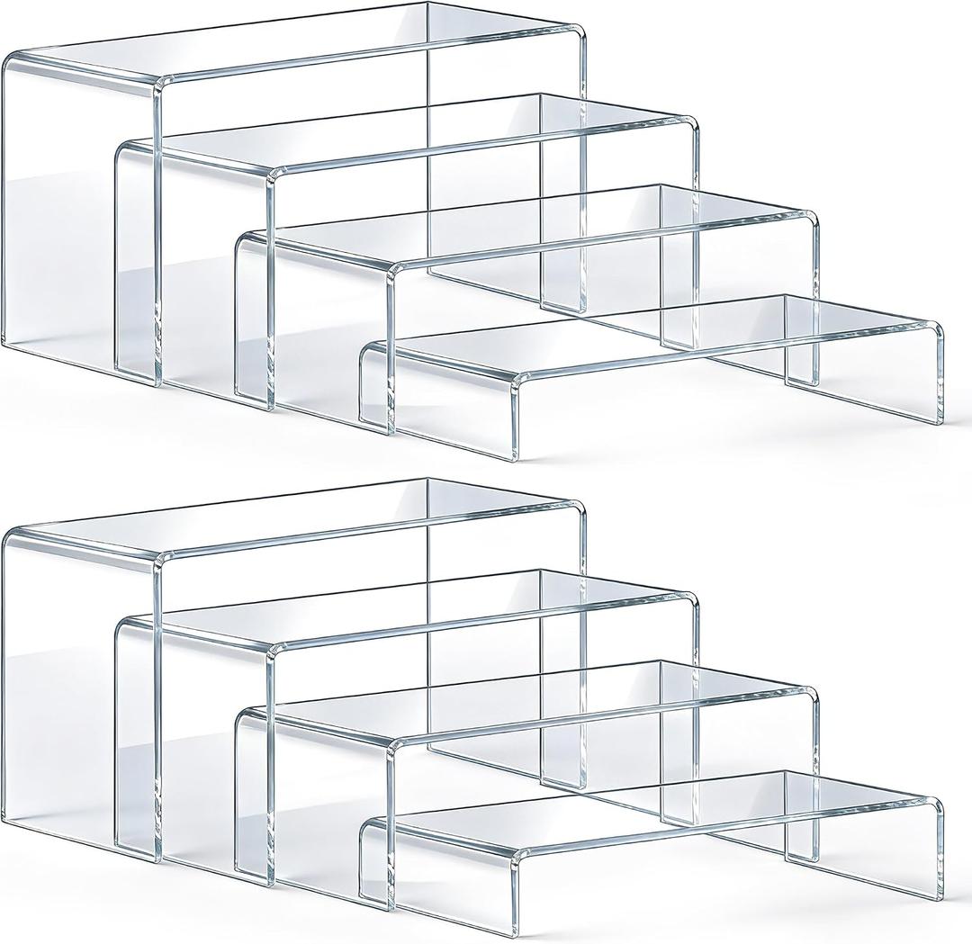 Acrylic Display Risers 8 Pcs - Clear Acrylic Shelves & Display Stand, Rectangular Risers for Cupcake, Retail & Desktop, 4 Sizes (7", 8", 9")