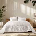 EVERGRACE Cotton Tencel Cooling Duvet Cover Set Queen Size for Hot Sleepers, Luxe Eucalyptus Lyocell Bedding Set, Soft Sateen Weave Comforter Cover 90" x 90" w/Button Closure & 2 Shams, Bright White