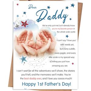 2 x First Fathers Day Card, First Fathers Day Card Gifts for New Dad, Happy 1st Father's Day Card Gift from Baby Boy Girl, Father's Day Card Gift for First Time Dad To Be, New Dad Gifts for Men
