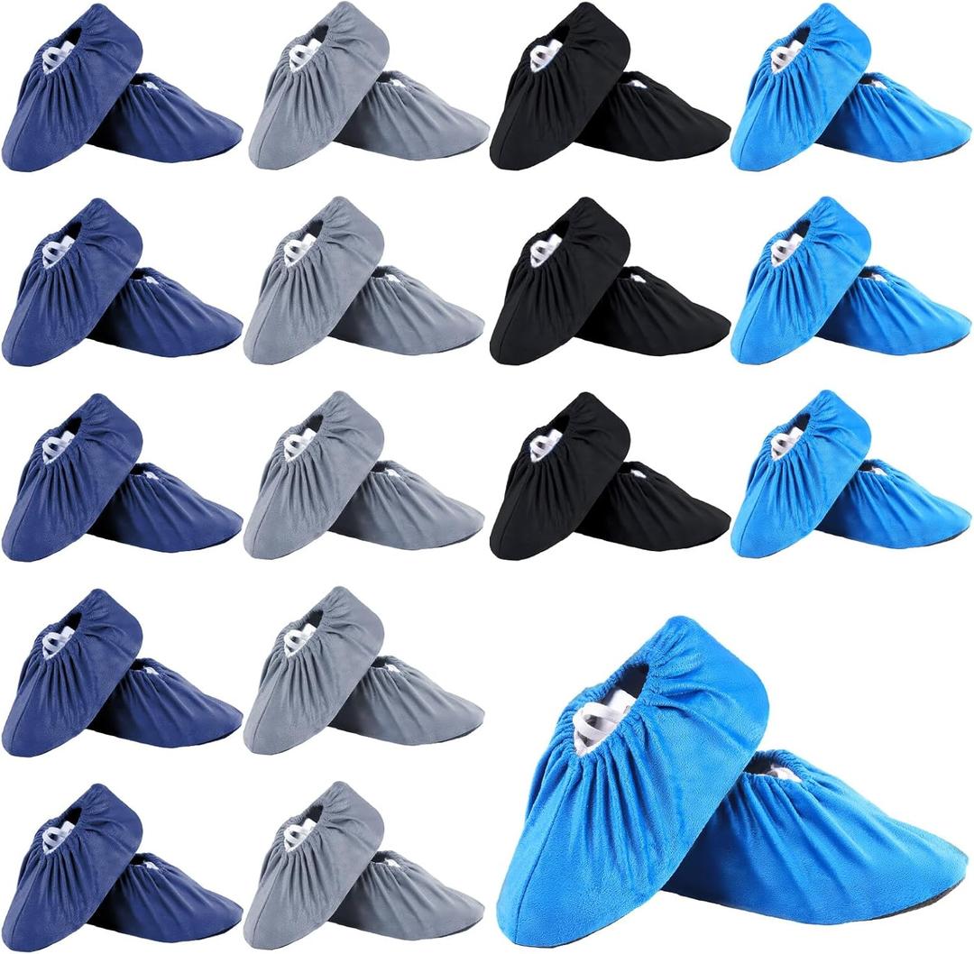 Mepase 20 Pairs Reusable Non Slip Indoor Protectors Shoe Covers Soft Washable Thickened Boot Shoe Covers for Household Office Laboratory, 4 Colors
