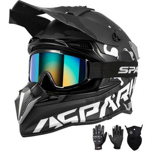 SPARK ATV & Dirt Bike Helmet for Adults - DOT Certified Motocross Helmet withQuick Release, Lightweight Off-Road Design for Motocross & Trail Riding (Matte Black Spell, Medium)
