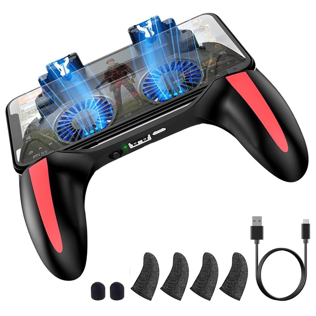 Mobile Game Controller with 4000mAh Power Bank & Cooling Fan, L1R1 Triggers Joystick for PUBG/Call of Duty/Fortnite, Gaming Grip Gamepad for 4.7-7" Android iOS Phone