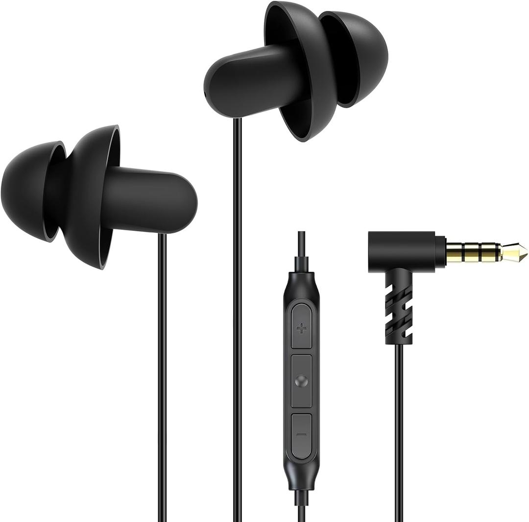 Hearprotek Sleep Earbuds, 3.5mm Lightweight Soft Noise Reduction Earbuds Wired with Mic and Volume Control