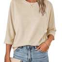 Fanway&EC Women's Casual Summer Tops 3/4 Sleeve Crew Neck T Shirts Loose Fit Tunic Blouses Tee Light Apricot (Beige, XXL)