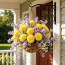 Kimura's Cabin 20pcs Fake Chrysanthemum Artificial Flowers Faux Silk Mums with Stem Balls Flowers for Vase Fillers Easter Home Table Floral Arrangements Wedding Party DIY Decoration(Yellow)