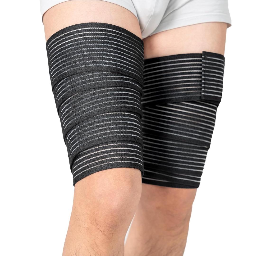2 Pcs Hamstring & Thigh Compression Wraps, Adjustable Thigh Compression Braces, Quad & Thigh Support for Men and Women, Versatile Compression Bandages for Thigh, Knee, Calf, Arm (Black)