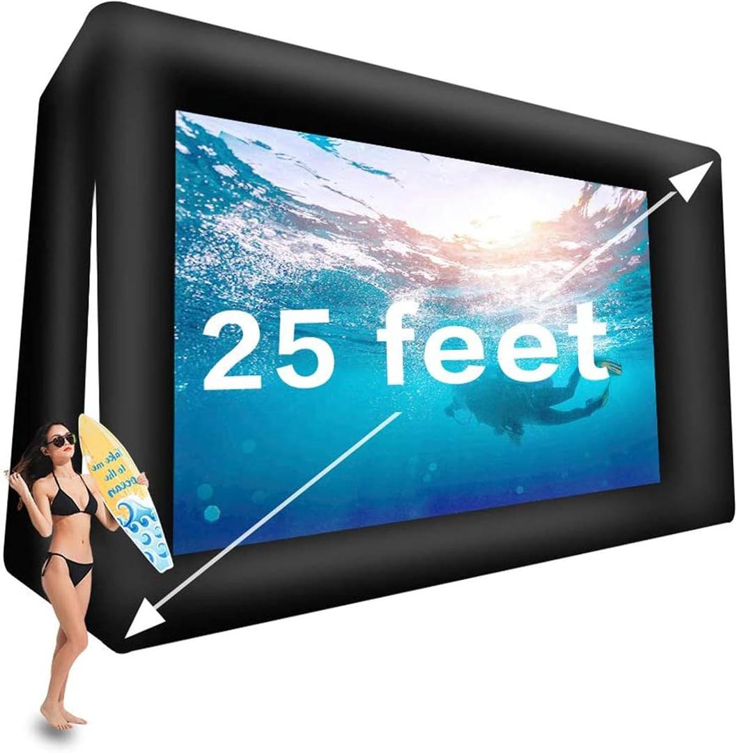 25' Huge Inflatable Movie Screen Outdoor Incl Blower - Seamless Front and Rear Projection - Portable Blow Up Projector Screen for Churches, Grand Parties, Backyard Pool Fun (25ft)