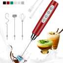 Milk Frother Handheld Rechargeable, Frother Wand Drink Mixer Electric Whisk for Coffee, Detachable With 3 Stainless Whisks, Hand Mixer for Lattes, Cappuccino, Matcha, Egg, No Stand, Red