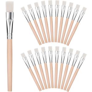 20Pcs 3/5 Inch Flat Paint Brushes, Wood Paint Brush, Watercolor Paint Brush, Small Paint Brushes with Wooden Handle, Craft Paint Brushes for Watercolor, Oil, Crafts, Face Body Art, Acrylic, White
