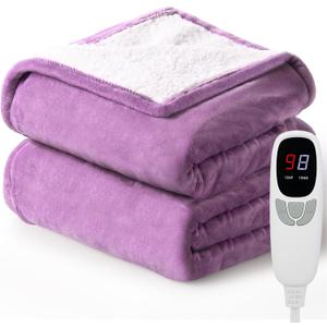 Heated Blanket Throw Electric Blanket 50''x60'' Heating Blanket with 9 Heating Levels 10 Timer Modes Auto-Off Fast Heating Overheat Protection ETL Certified Machine Washable Gift (Purple)