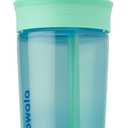 Owala Kids Insulation BPA-Free Plastic Tumbler with Spill Resistant Flexible Straw, Easy to Clean, Kids Water Bottle, Great for Travel, Dishwasher Safe, 15 Oz, Teal and Aqua (The Blues)