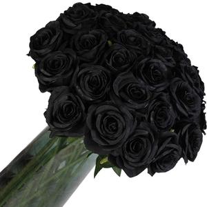 Laelfe 12 PCS Artificial Flowers Black Roses, Fake Silk Flower Long Stem Artificial Rose for Halloween Home Wedding Party Decorations(Black)