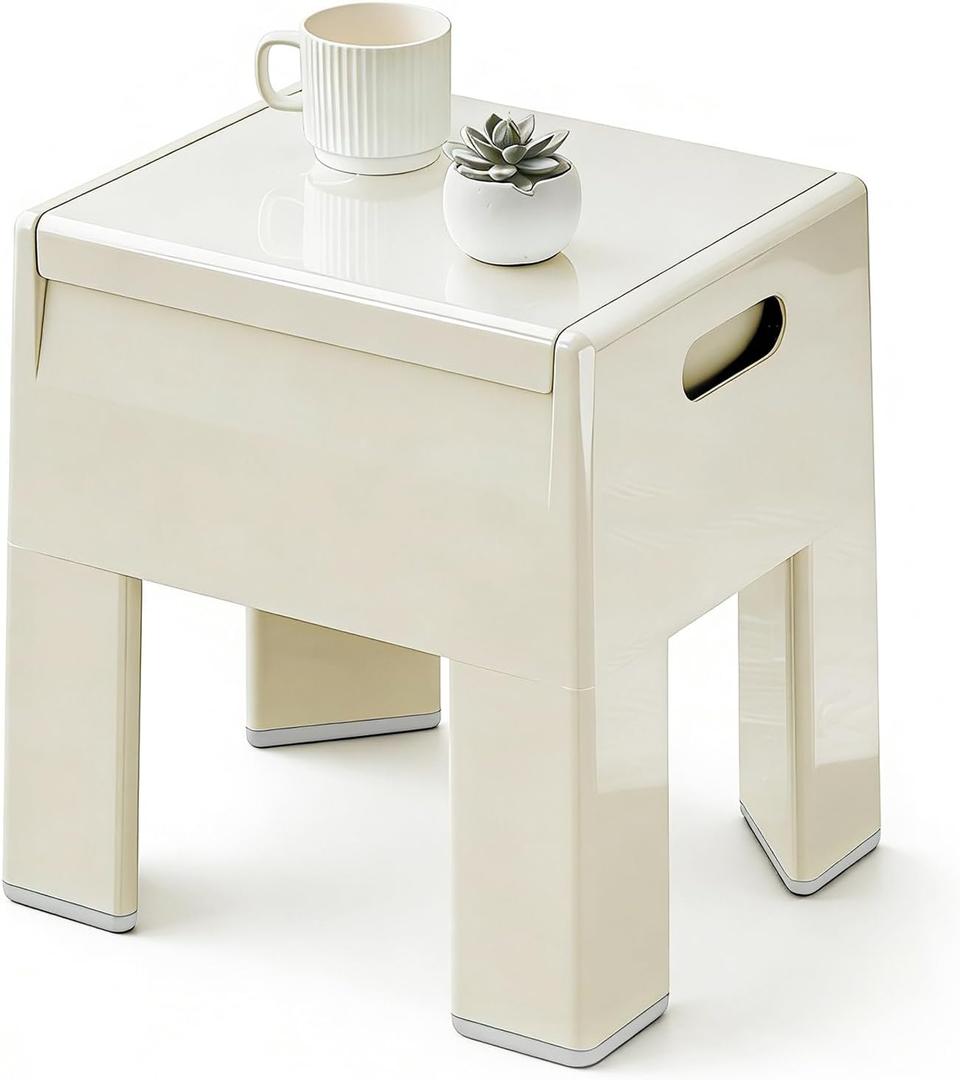 Nightstand Bedside with Storage Space, Multifunctional Colorful Plastic End Table Small Side Table for Bedroom, Dorm and Small Spaces, Easy Assembly(14.7" D x 11.8" W x 15.8" H, White)