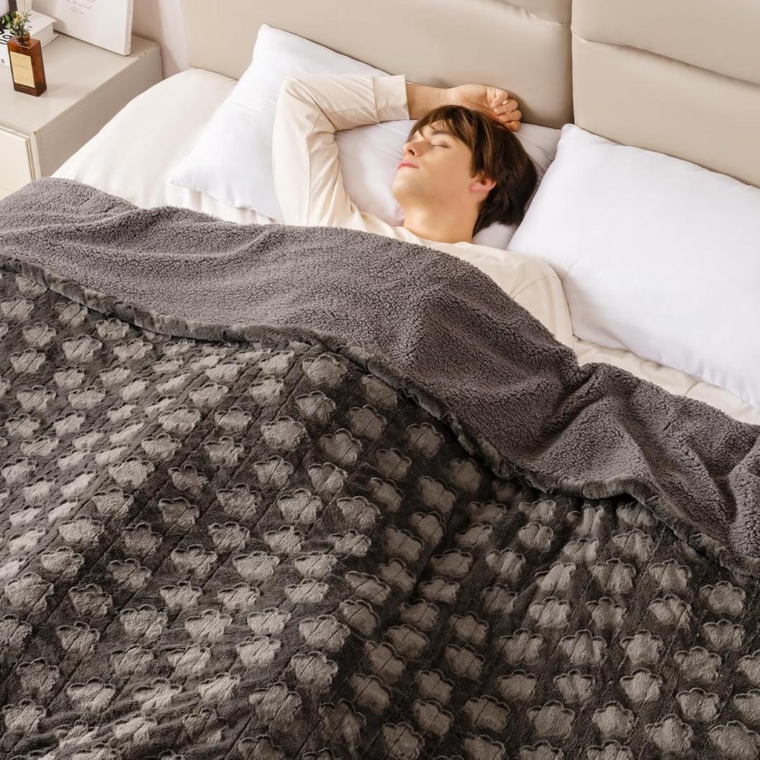 Bearhug Electric Blanket Twin Size 62" x 84", Grey Flower Patterns Faux Fur & Warm Sherpa Heated Blanket, 10 Heating Levels & 112H Auto Off, ETL Certified, Machine Washable