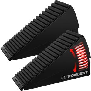 Strongest Home 2 Pack XL Adjustable Door Stopper with Spring Heavy Duty Wedge for Oversized, Thick & Heavy Doors, Anti-Slip Rubber Grip, Commercial, Home & Outdoor Use on Carpet, Wood & Tile - Black