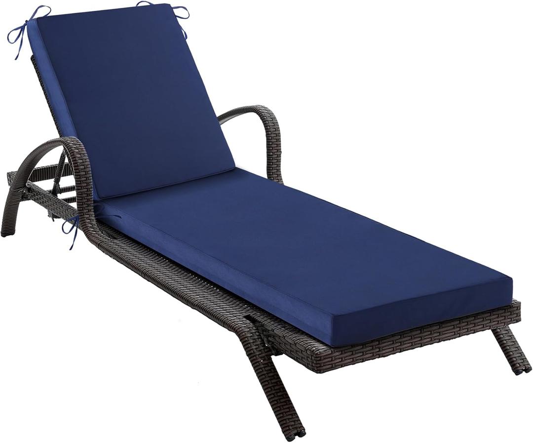 Chaise Lounge Cushions Outdoor, Waterproof Lounge Chair Cushion, 72x 21x 3 Inch Outdoor Chair Cushions with Ties, High-Density Foam Patio Lounge Chair Pads for Lawn, Pool & Beach, Navy