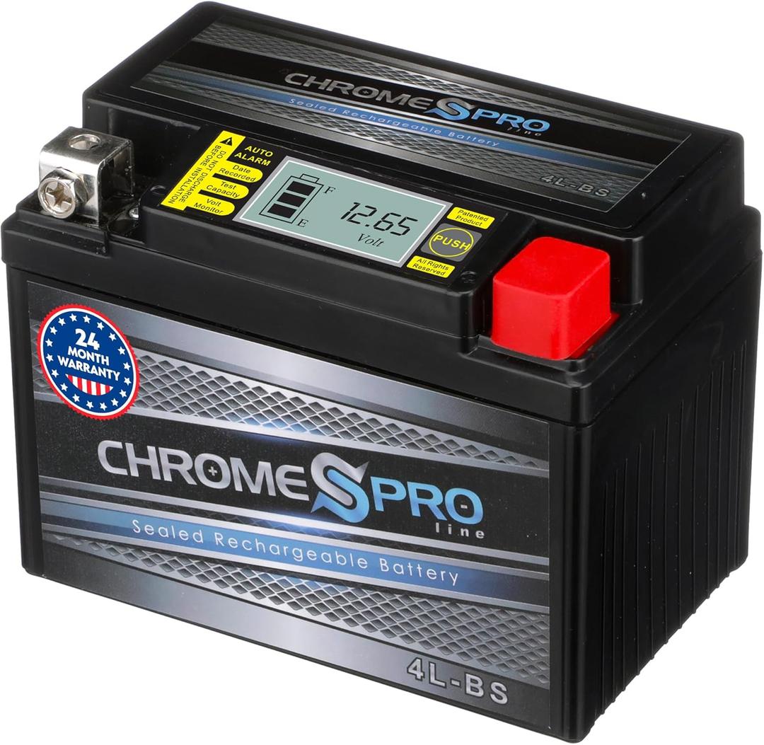 Chrome Pro iGel YTX4L-BS Maintenance-Free, LCD Display, 50CCA, 12V 3Ah Battery Replacement for ATV, Motorcycle, Jet Skis, Scooter, UTV, and More - Nut and Bolt (T3) Terminal