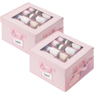 GRANNY SAYS Shoe Organizer for Closet, Fits up to 8 Pairs, 2 Pack Shoe Cubby Storage Containers with Side Mesh Pocket and Flip-Top Lids, Pink (Max Foot Length: 6")