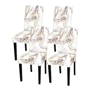 Gibelle Chair Covers for Dining Room Set of 4, Spandex Stretch Dining Room Chair Cover, Removable Washable Kitchen Parsons Chair Covers Seat Slipcovers, Grey Gold Marble