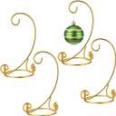 4 Pcs Ornament Display Stands, 7.3 Inch Gold Iron Hanging Stand Rack Holder for Christmas Halloween Decoration, Glass Ball Holder for Hanging Plant Home