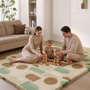 Blissful Diary 1.3" Thick Baby Play Mat, 71x59 Playpen Mat with Removable & Washable Cover, Ultra Soft Crawling Rug for Floor, Foam Cushion & Non-Slip Backing for Kids, Toddlers, Earth Tone Rainbow
