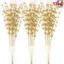 Joiedomi 12 Pcs Christmas Gold Glitter Berry Stems, 17'' Christmas Tree DIY Picks Branches, Gold Xmas Wreath Ornaments Glitter Twigs, Artificial Decorative Sticks for Party Home Wedding Holiday Decor