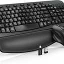Wireless Keyboard and Mouse Combo, Ergonomic Wave Keys, Cushioned Plam Rest, Comfortable Silent Natural Typing, 2.4G Lag-Free, Full Size Keyboards Cordless Set for Multi-OS, Windows/Mac -SABLUTE