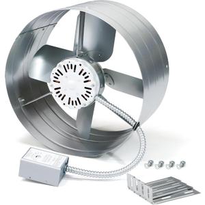 Gable Mount Power Attic Fan with Adjustable Thermostat, 15 Inch Attic Exhaust Fan, 1600 CFM, 1050 RPM, 4 Amp