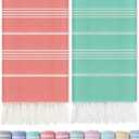 2 Pack Turkish Beach Towels with Bag Quick Dry Sand Free Soft Absorbent Adult Bath Pool Swim Long Wide Stripe Towel Cloud Linen Sandfree Chamois Mat Summer Thing Lightweight Thin Travel Blue