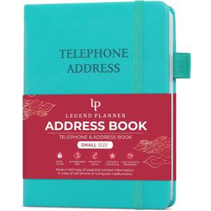 Legend Planner Address Book with Alphabetical Tabs  Mini Telephone Contacts Book for Phone Numbers, Addresses, Passwords, Small (Turquoise)