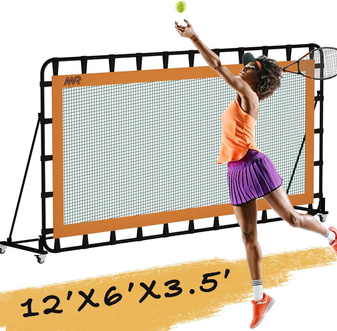 MR Tennis Rebounder 12x6, Adjustable Tilt Rebound Net, Multi-Sport Training Bounce Back Net, Tennis Court Gear, Rebound Wall on Wheels for Tennis, Pickleball, Lacrosse, Hockey, Softball, Baseball