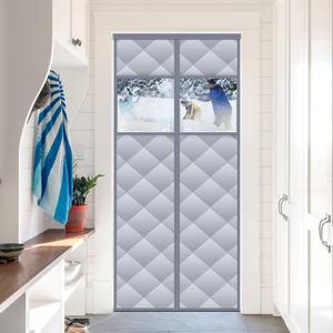 Magnetic Thermal Insulated Door Curtain with Detachable Visible Windows, Thicken Polyester Fiberfill & Durable Oxford Fabric, Hands Free Windproof Door Screen (Fit Doors Size Up to 34" x 80")