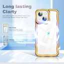 3 x SKYLMW Compatible with iPhone 14 Plus Case, Kawaii Cute Curly Wave Frame Luxury Plating Edge, Stylish Glossy Clear Back, Soft TPU Shockproof Protective Cases for iPhone 14 Plus, Gold