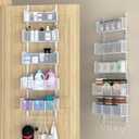 Over The Door Organizer, Metal Door Organizer Hanging with 5 Adjustable Baskets and Coat Hook, Behind The Door Storage for Bedroom Closet Bathroom Pantry Cabinet Kitchen, White
