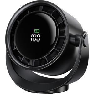MORECORE Desk Fans for Bedroom, Strong Airflow Turbo Quiet Small USB Fan, Birthday Gift for Women Men, 360 Rotate Battery Operated Portable Fan with LED Display for Home Office Desktop-Black