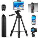 MACTREM iPhone iPad Tripod Stand, 67" Phone Tripod for iPhone iPad Tablet Camera with 2 in1 Holder Remote Carry Bag, Aluminum Extendable iPhone Stand for Video Recording/Selfies/Live Stream/Vlogging (Black)
